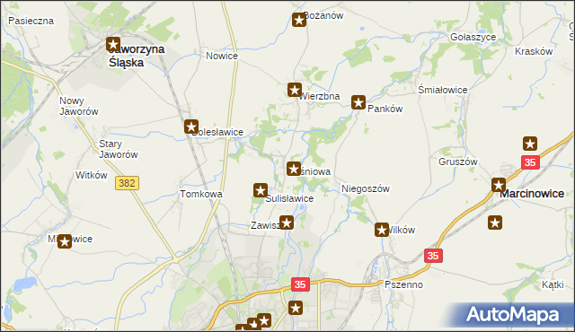mapa Wiśniowa gmina Świdnica, Wiśniowa gmina Świdnica na mapie Targeo