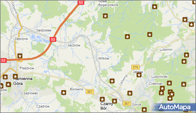 mapa Witków gmina Czarny Bór, Witków gmina Czarny Bór na mapie Targeo