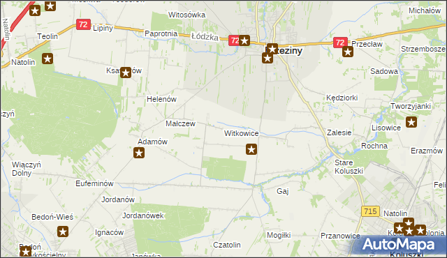 mapa Witkowice gmina Brzeziny, Witkowice gmina Brzeziny na mapie Targeo