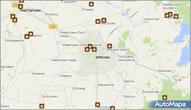 mapa Witkowo powiat gnieźnieński, Witkowo powiat gnieźnieński na mapie Targeo