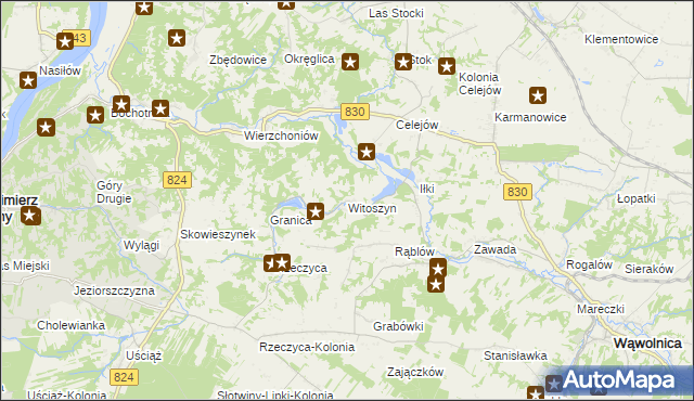 mapa Witoszyn gmina Kazimierz Dolny, Witoszyn gmina Kazimierz Dolny na mapie Targeo