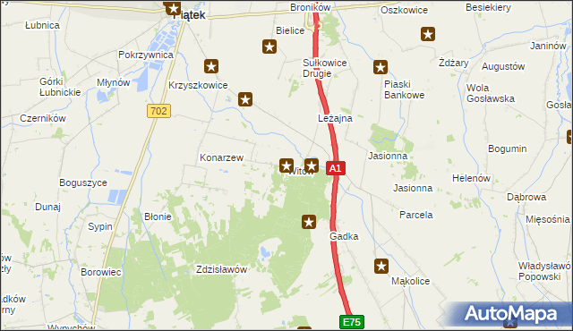 mapa Witów gmina Piątek, Witów gmina Piątek na mapie Targeo