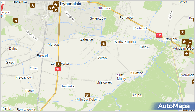 mapa Witów gmina Sulejów, Witów gmina Sulejów na mapie Targeo