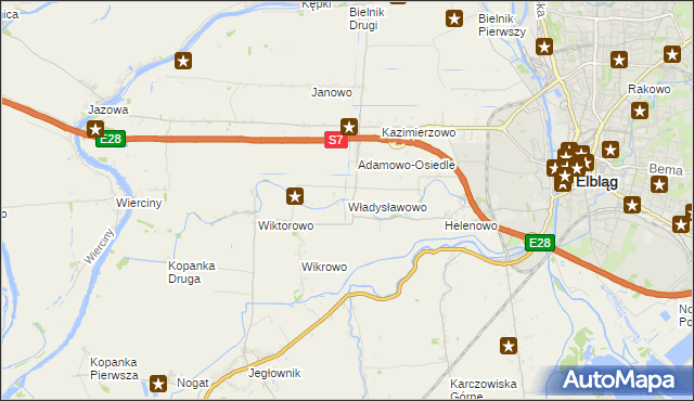 mapa Władysławowo gmina Elbląg, Władysławowo gmina Elbląg na mapie Targeo