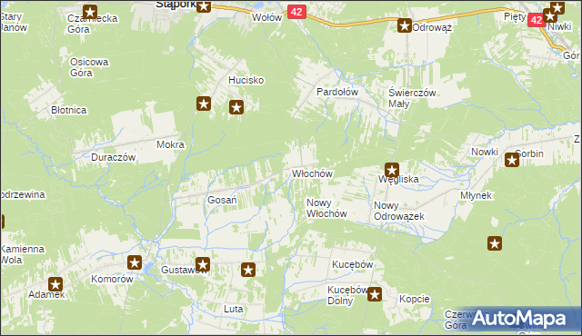 mapa Włochów gmina Stąporków, Włochów gmina Stąporków na mapie Targeo