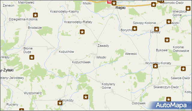 mapa Włodki gmina Repki, Włodki gmina Repki na mapie Targeo