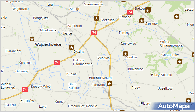 mapa Wlonice gmina Wojciechowice, Wlonice gmina Wojciechowice na mapie Targeo