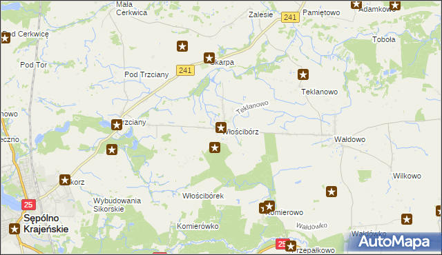 mapa Włościbórz gmina Sępólno Krajeńskie, Włościbórz gmina Sępólno Krajeńskie na mapie Targeo