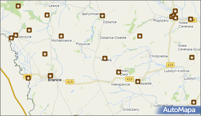 mapa Wódka gmina Branice, Wódka gmina Branice na mapie Targeo