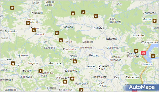 mapa Wojakowa, Wojakowa na mapie Targeo