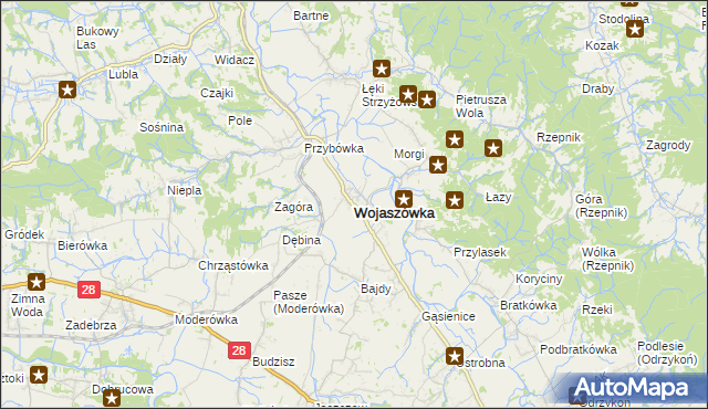 mapa Wojaszówka, Wojaszówka na mapie Targeo