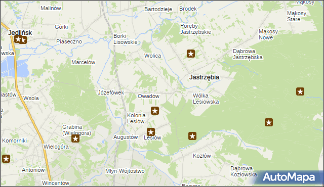mapa Wojciechów gmina Jastrzębia, Wojciechów gmina Jastrzębia na mapie Targeo