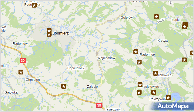 mapa Wojciechów gmina Lubomierz, Wojciechów gmina Lubomierz na mapie Targeo