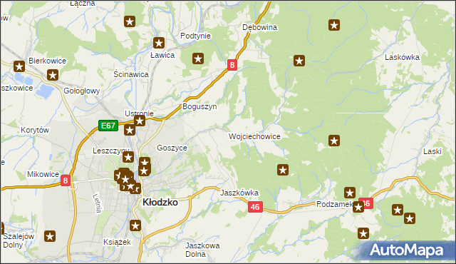 mapa Wojciechowice gmina Kłodzko, Wojciechowice gmina Kłodzko na mapie Targeo