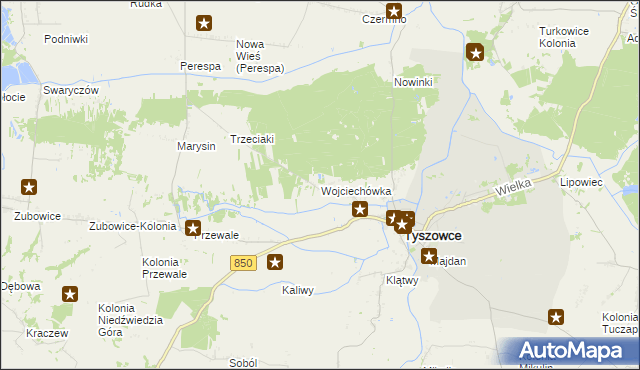 mapa Wojciechówka gmina Tyszowce, Wojciechówka gmina Tyszowce na mapie Targeo