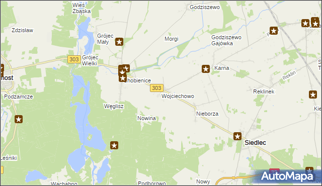 mapa Wojciechowo gmina Siedlec, Wojciechowo gmina Siedlec na mapie Targeo