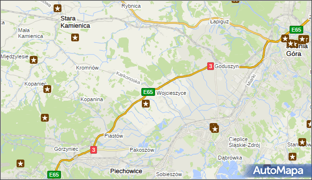 mapa Wojcieszyce gmina Stara Kamienica, Wojcieszyce gmina Stara Kamienica na mapie Targeo