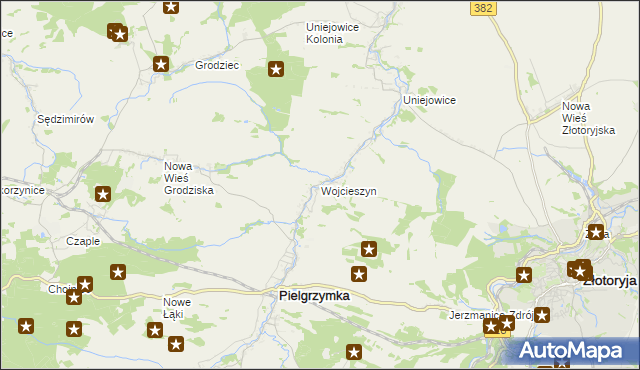 mapa Wojcieszyn gmina Pielgrzymka, Wojcieszyn gmina Pielgrzymka na mapie Targeo