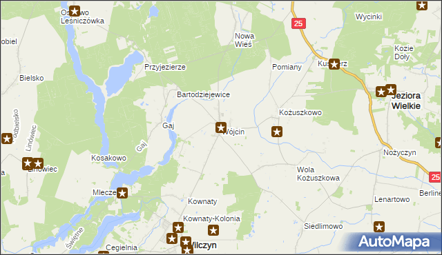 mapa Wójcin gmina Jeziora Wielkie, Wójcin gmina Jeziora Wielkie na mapie Targeo