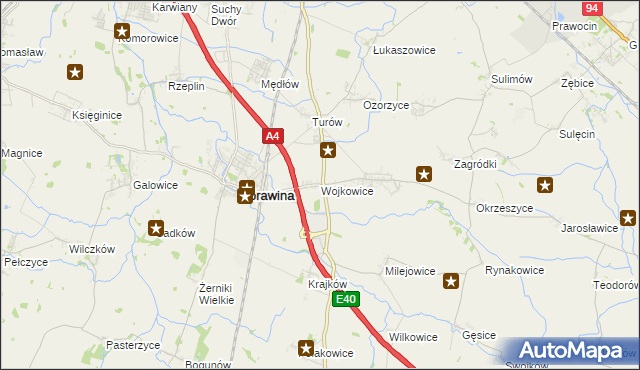 mapa Wojkowice gmina Żórawina, Wojkowice gmina Żórawina na mapie Targeo