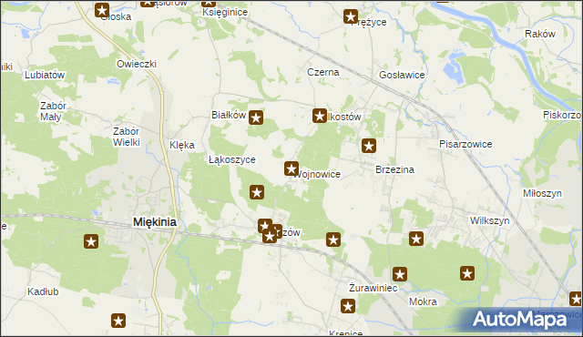 mapa Wojnowice gmina Miękinia, Wojnowice gmina Miękinia na mapie Targeo