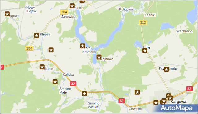 mapa Wojnowo gmina Kargowa, Wojnowo gmina Kargowa na mapie Targeo