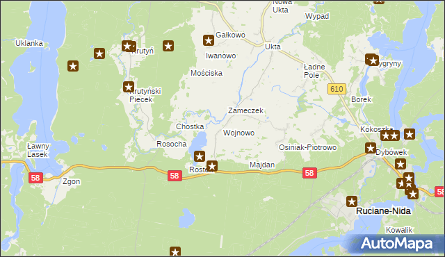 mapa Wojnowo gmina Ruciane-Nida, Wojnowo gmina Ruciane-Nida na mapie Targeo