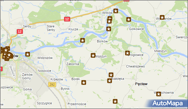 mapa Wojszyn gmina Pęcław, Wojszyn gmina Pęcław na mapie Targeo