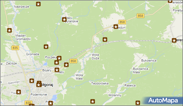 mapa Wola Duża gmina Biłgoraj, Wola Duża gmina Biłgoraj na mapie Targeo