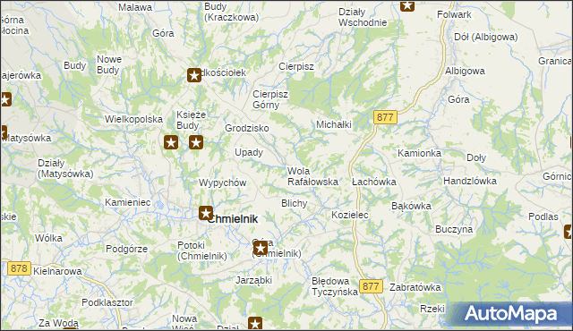 mapa Wola Rafałowska gmina Chmielnik, Wola Rafałowska gmina Chmielnik na mapie Targeo