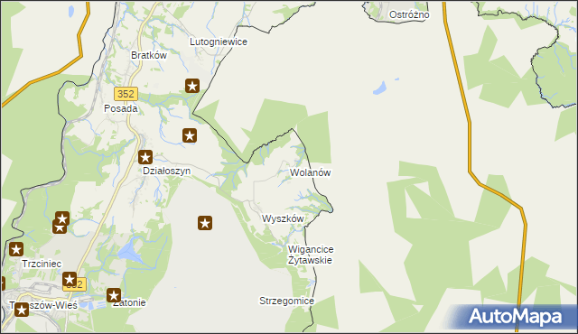mapa Wolanów gmina Bogatynia, Wolanów gmina Bogatynia na mapie Targeo