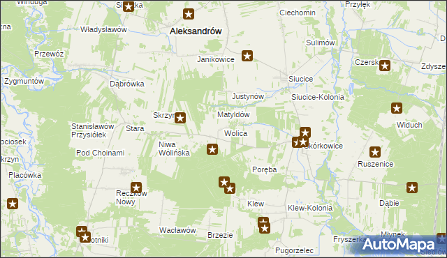 mapa Wolica gmina Aleksandrów, Wolica gmina Aleksandrów na mapie Targeo