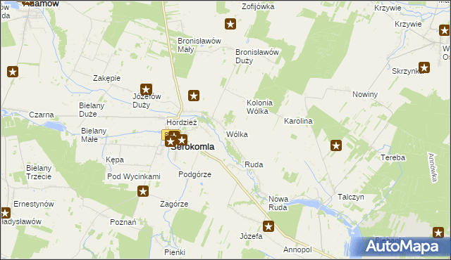 mapa Wólka gmina Serokomla, Wólka gmina Serokomla na mapie Targeo