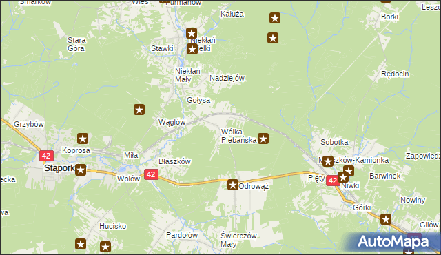 mapa Wólka Plebańska gmina Stąporków, Wólka Plebańska gmina Stąporków na mapie Targeo