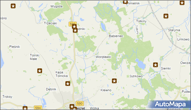 mapa Worpławki, Worpławki na mapie Targeo