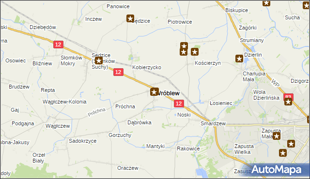 mapa Wróblew powiat sieradzki, Wróblew powiat sieradzki na mapie Targeo