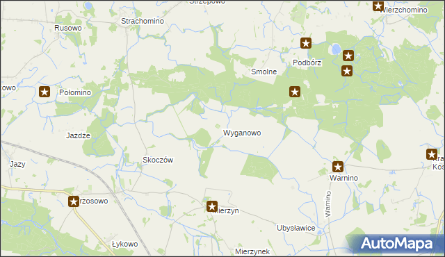 mapa Wyganowo gmina Karlino, Wyganowo gmina Karlino na mapie Targeo