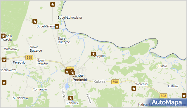 mapa Wygoda gmina Janów Podlaski, Wygoda gmina Janów Podlaski na mapie Targeo