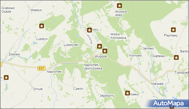 mapa Wygoda gmina Ostróda, Wygoda gmina Ostróda na mapie Targeo