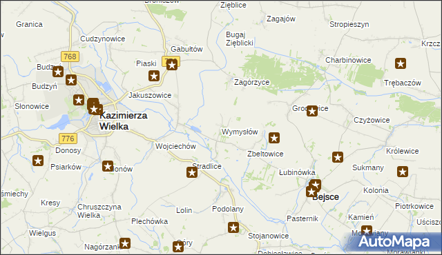 mapa Wymysłów gmina Kazimierza Wielka, Wymysłów gmina Kazimierza Wielka na mapie Targeo