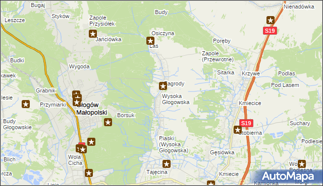 mapa Wysoka Głogowska, Wysoka Głogowska na mapie Targeo