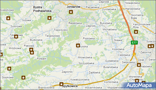 mapa Wysoka gmina Jordanów, Wysoka gmina Jordanów na mapie Targeo