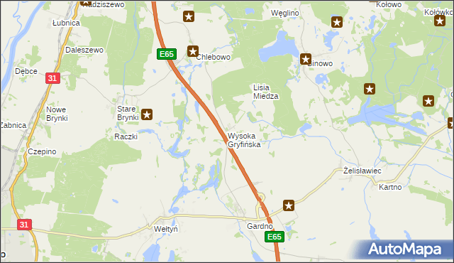 mapa Wysoka Gryfińska, Wysoka Gryfińska na mapie Targeo