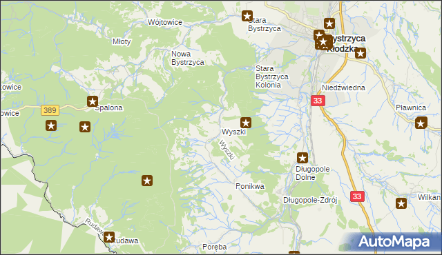 mapa Wyszki gmina Bystrzyca Kłodzka, Wyszki gmina Bystrzyca Kłodzka na mapie Targeo