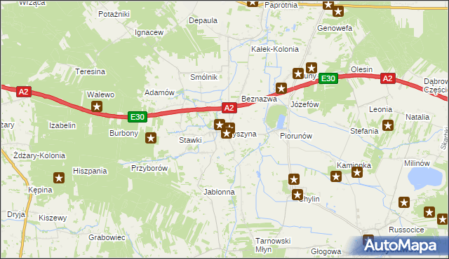 mapa Wyszyna gmina Władysławów, Wyszyna gmina Władysławów na mapie Targeo