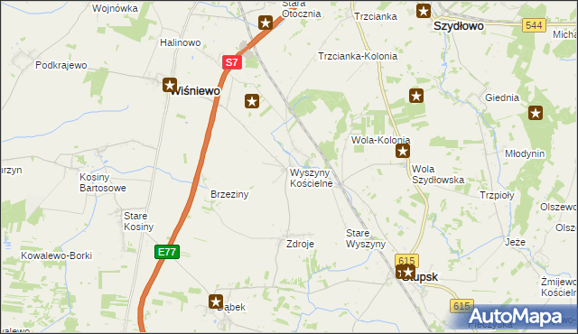 mapa Wyszyny Kościelne, Wyszyny Kościelne na mapie Targeo