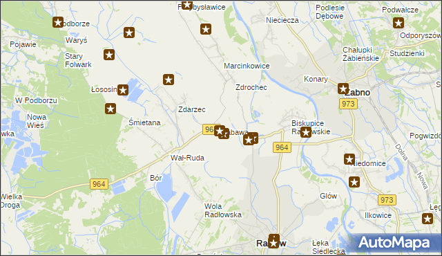 mapa Zabawa gmina Radłów, Zabawa gmina Radłów na mapie Targeo