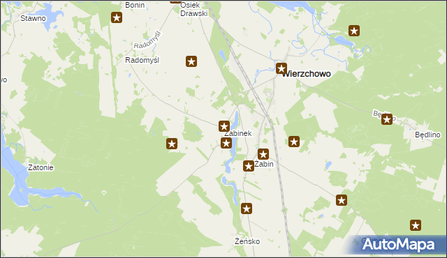 mapa Żabinek gmina Wierzchowo, Żabinek gmina Wierzchowo na mapie Targeo