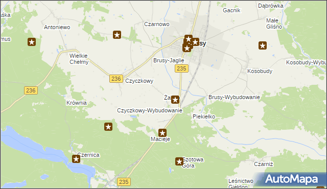 mapa Żabno gmina Brusy, Żabno gmina Brusy na mapie Targeo