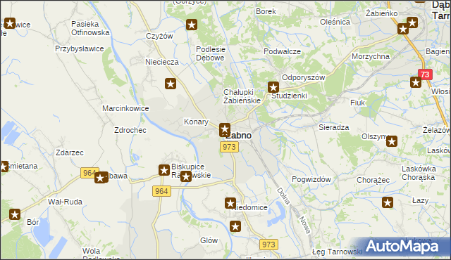 mapa Żabno powiat tarnowski, Żabno powiat tarnowski na mapie Targeo